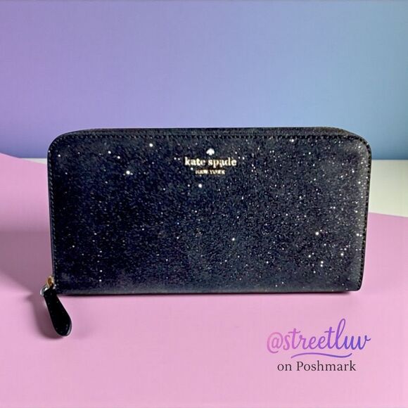 Kate Spade Lola Large Black Continental Glitter Wallet - Picture 3 of 8